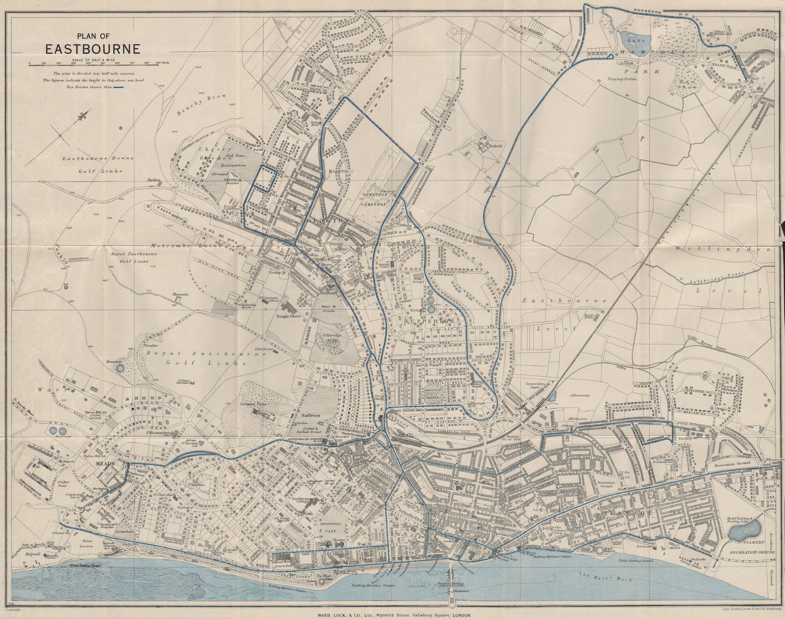 EASTBOURNE vintage town/city plan. Sussex. WARD LOCK 1939 old vintage map